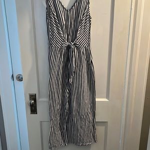 Blue and white striped jumpsuit